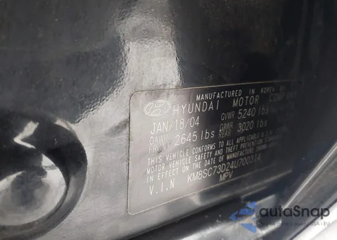 2004 Hyundai Santa Fe Gls z USA, uszkodzony, nr VIN KM8SC73D24U700314